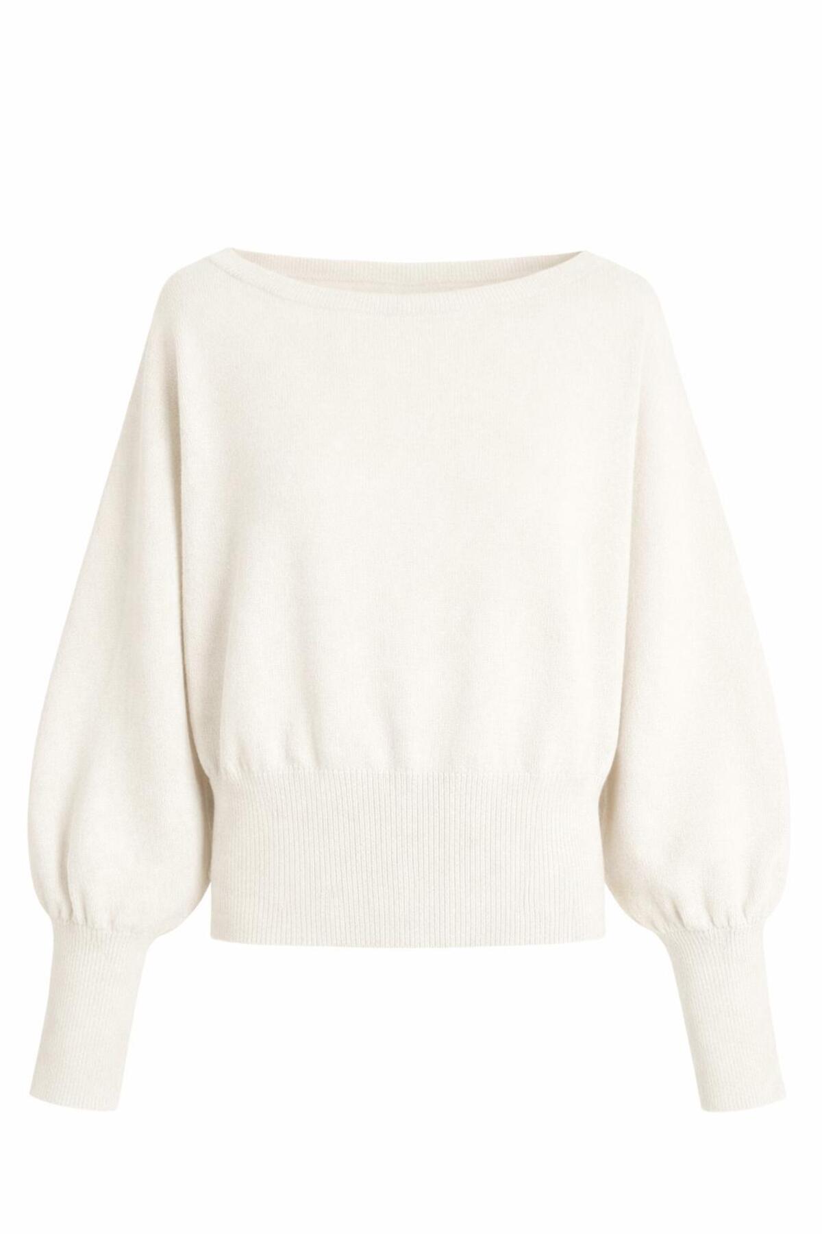 STF MODA  Kadın Popüler Asimetrik Kayık Yaka Ekru Triko Kazak - Görsel 2