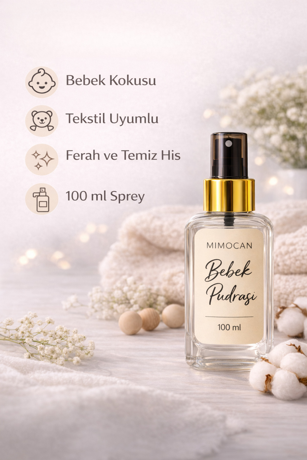 Mimocan Bebek Pudrası Kokusu Sprey 100 ml – Tekstil ve Ortam Kokusu fotoğrafı 2 (önizleme)