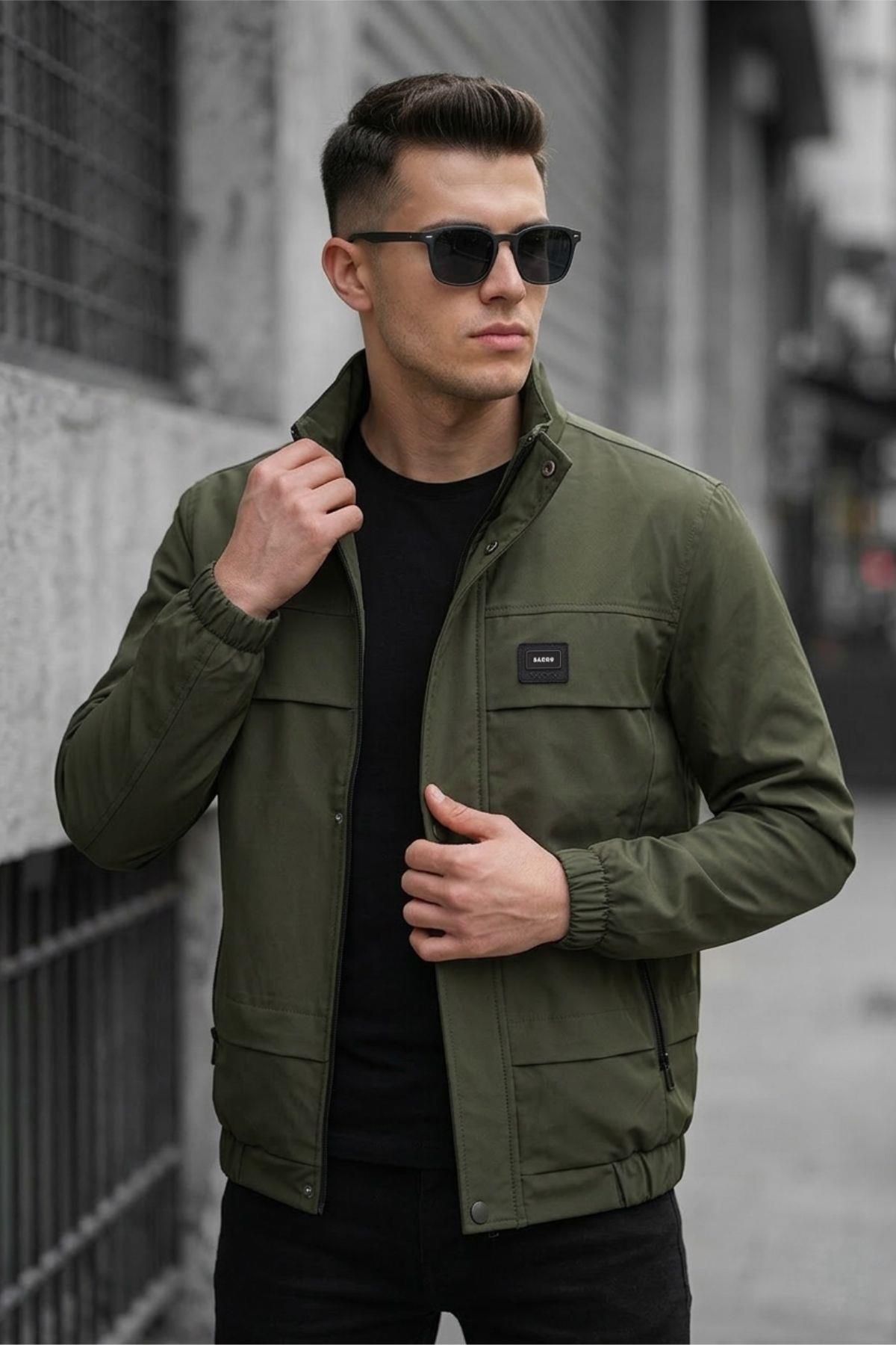 Oksit Trend Style Slim Fit Suya Dayanıklı Erkek Mevsimlik Ceket - Fermuarlı ve Cepli — مشکی hiltitrendm