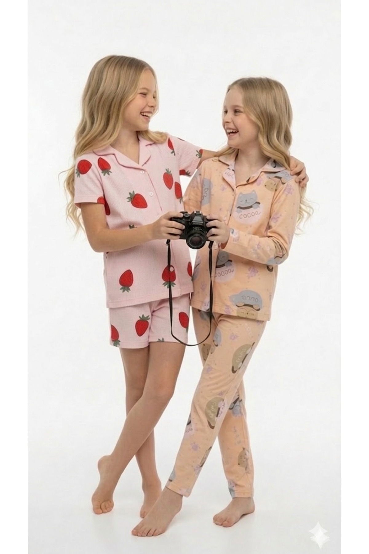 DANBİ Kız Çocuk 4,5,6,7,8,9,10,11 Yaş Mevsimlik-Yazlık Pijama Takım 2'li Set fotoğrafı 2 (önizleme)