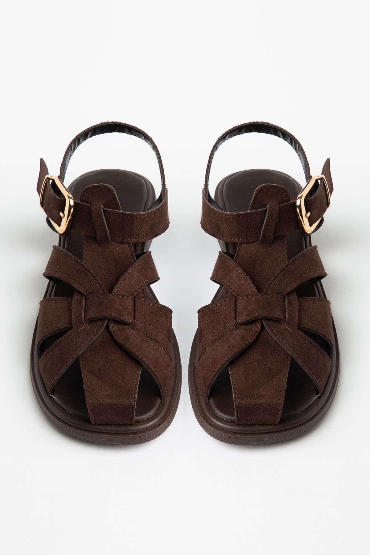 Olive Women's Wrist Band Buckle Front Closed Suede Casual Sandals Bitter Brown Suede