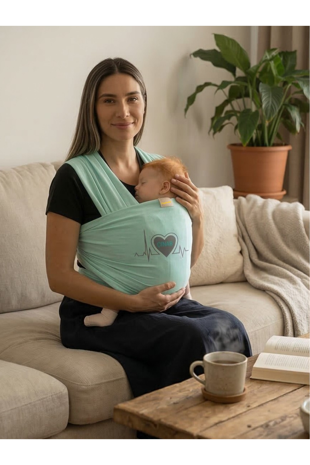 EGGBABY İsme Özel Tasarım Ergonomik Sling Bebek Taşıma Şalı Pamuk Kumaş Wrap Sling fotoğrafı 2 (önizleme)