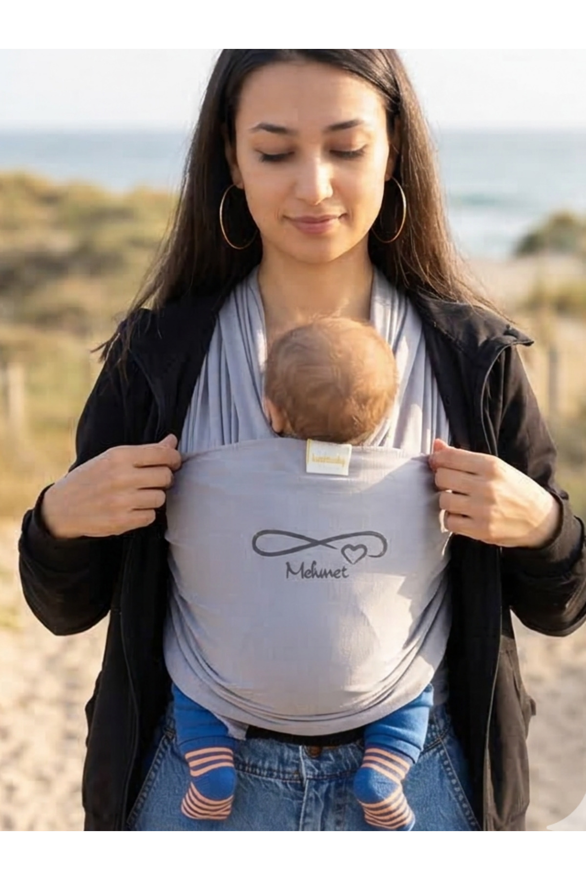 EGGBABY İsme Özel Tasarım Ergonomik Sling Bebek Taşıma Şalı Pamuk Kumaş Wrap Sling fotoğrafı 3 (önizleme)