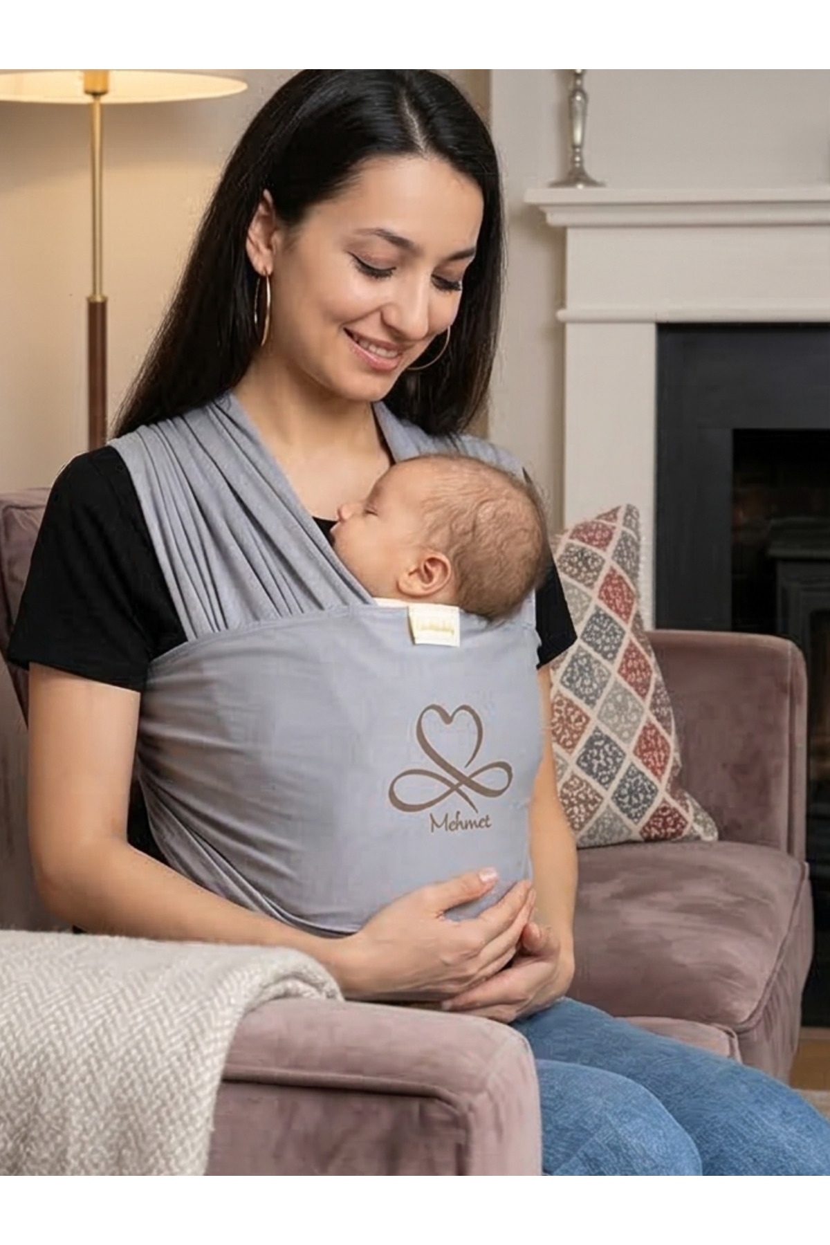 EGGBABY İsme Özel Tasarım Ergonomik Sling Bebek Taşıma Şalı Pamuk Kumaş Wrap Sling fotoğrafı 2 (önizleme)