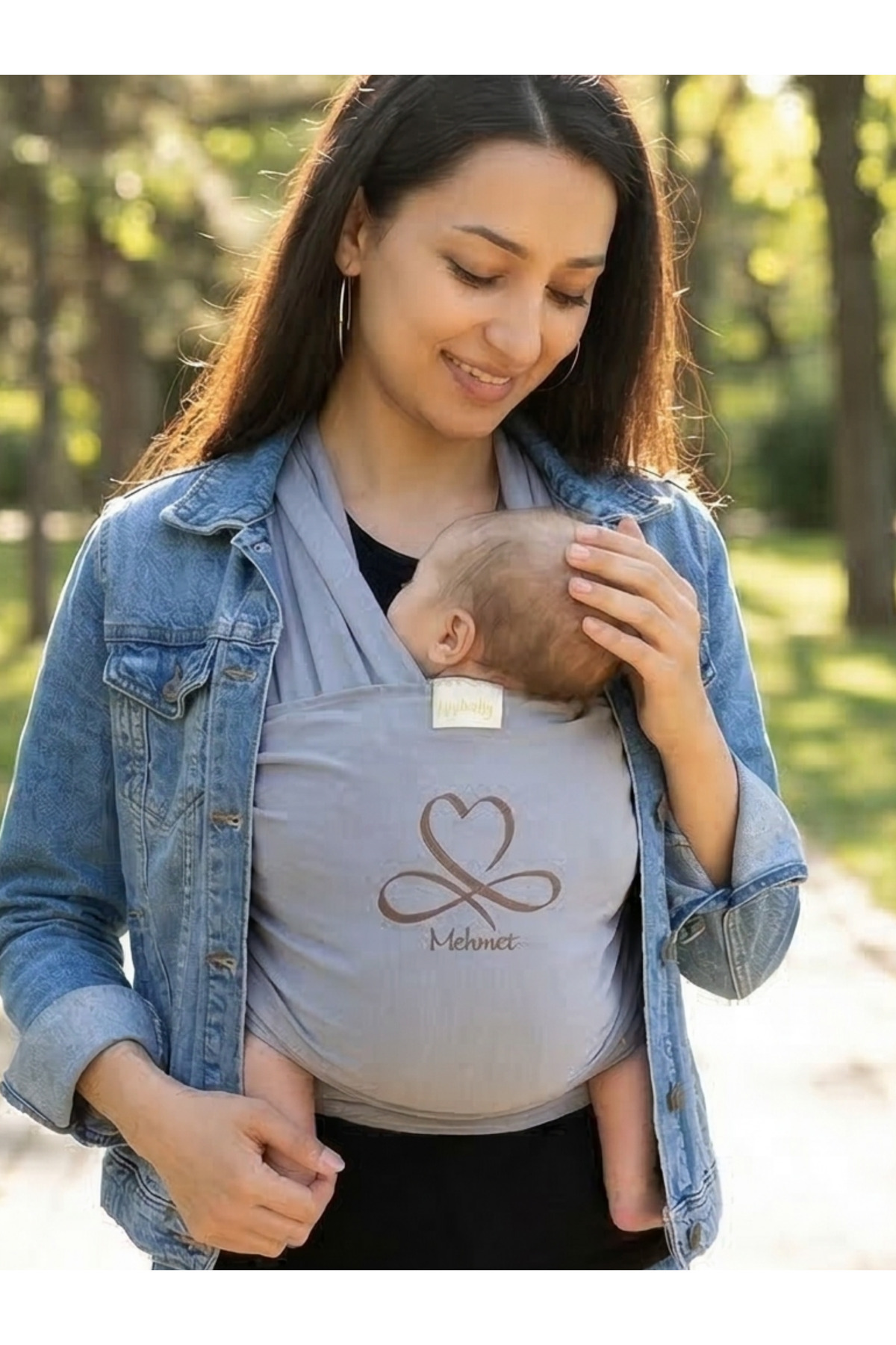 EGGBABY İsme Özel Tasarım Ergonomik Sling Bebek Taşıma Şalı Pamuk Kumaş Wrap Sling fotoğrafı 5 (önizleme)