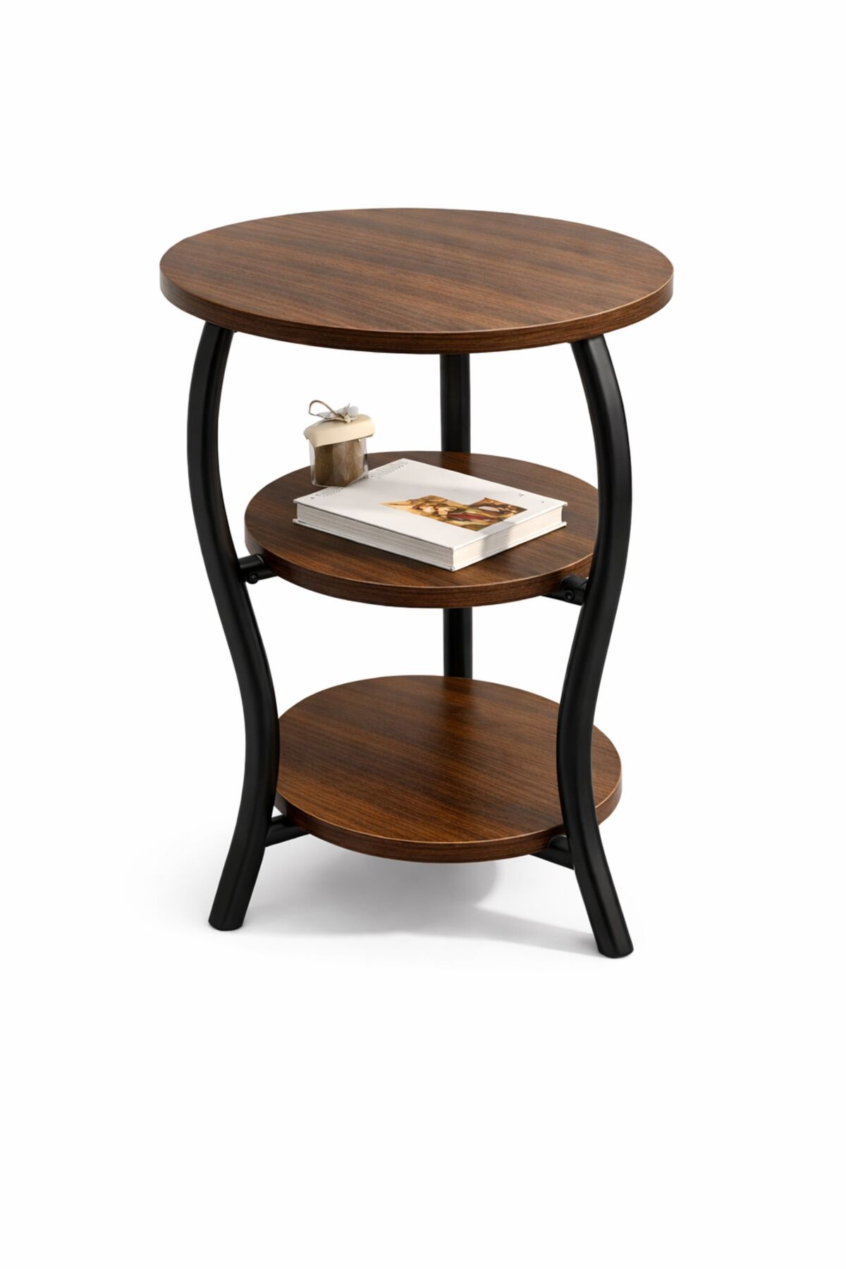 طاولة جانبية دائرية ثلاثية الطبقات A3 - خشب MDF بل...