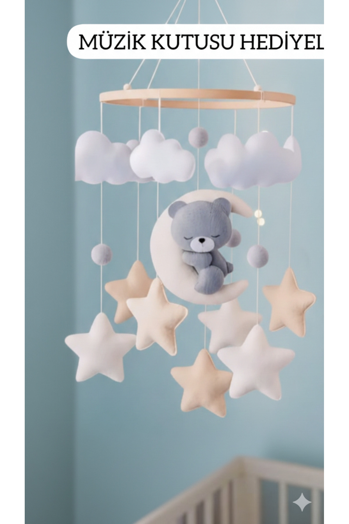 TREND METFİQ DECORATİON KEÇE El Yapımı MÜZİKLİ Dönence - Eğitici ve Sakinleştirici Yenidoğan Bebek Beşik Süsü ANNE YANI fotoğrafı 3 (önizleme)