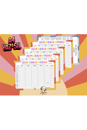 zepia design Efsane İsim Şehir Hayvan Oyunu - A4 Yaz-Sil & Laminasyonlu