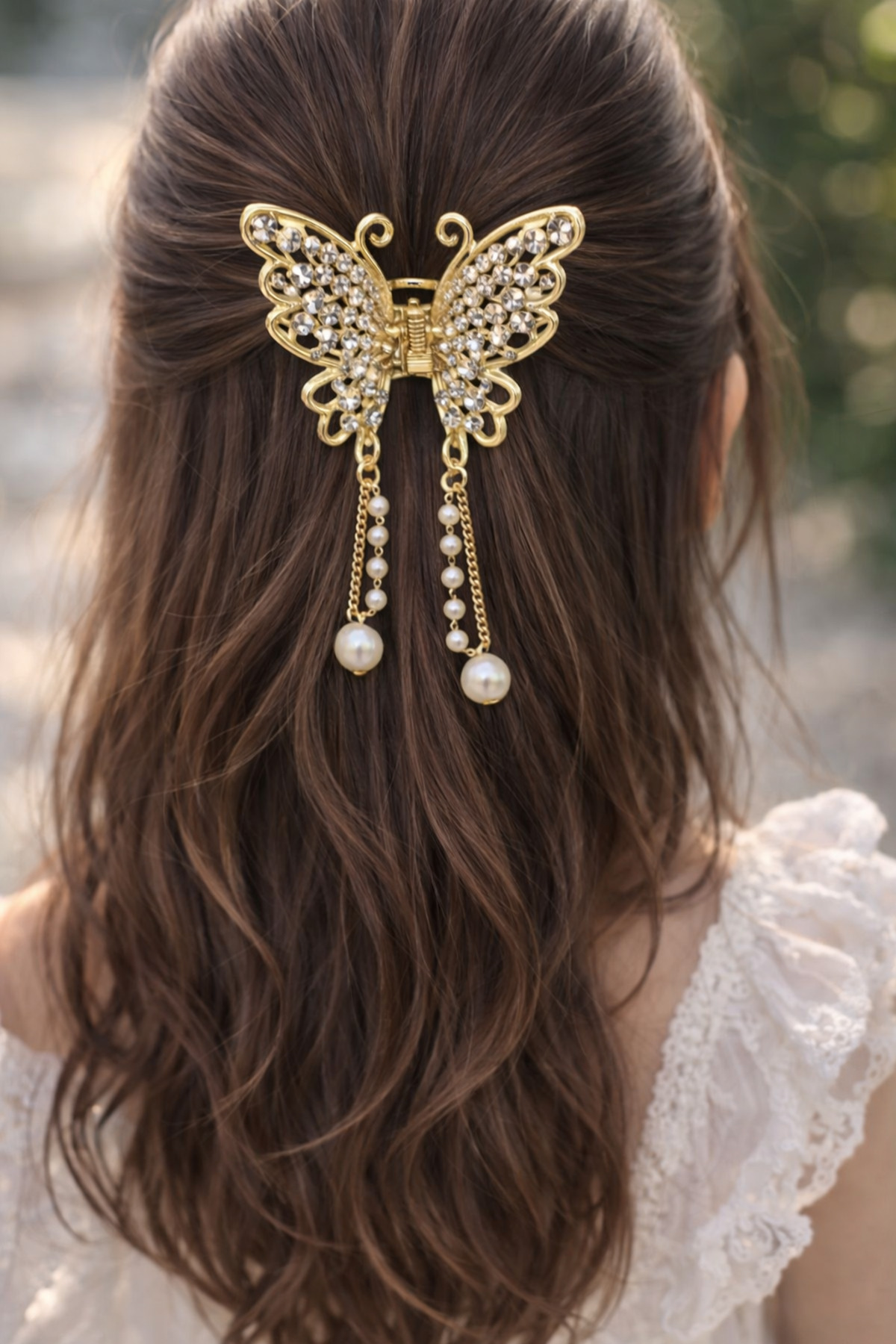MakeWell Stone-Embellished Butterfly Hair Clip – Gold and Silver
