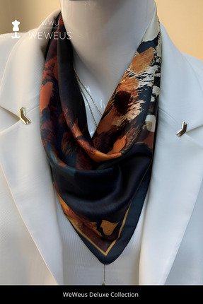 Weweus Sonbahar Yaprak Desen Lüks Saten Bandana Fular
