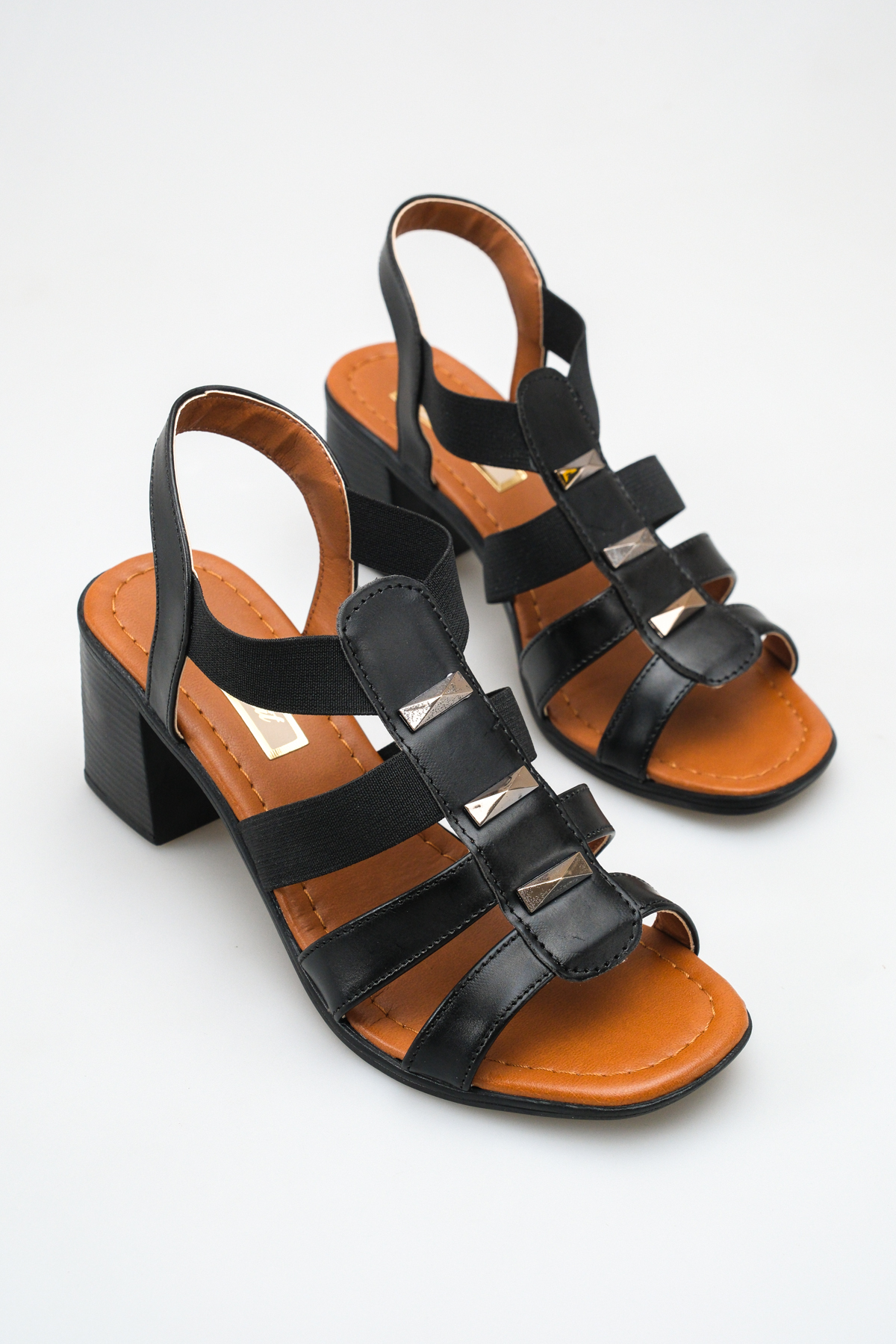 SENASTİL  S15 Metal Detaylı ve Yan Lastikli Kadın 6 cm Topuklu Şık Kadın Günlük Sandalet Ayakkabı - Görsel 3