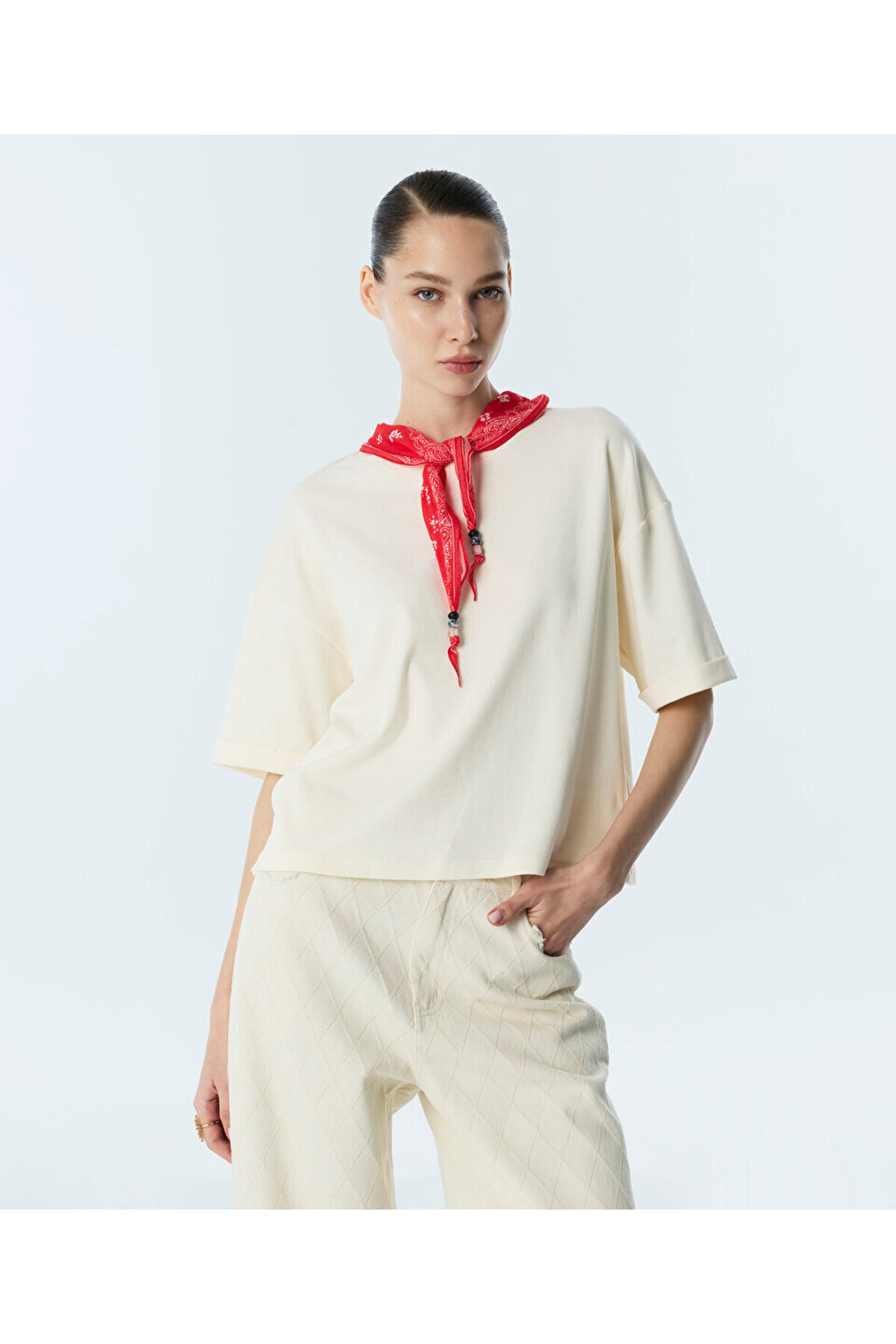 Twist Oversized T-Shirt with Scarf Accessory