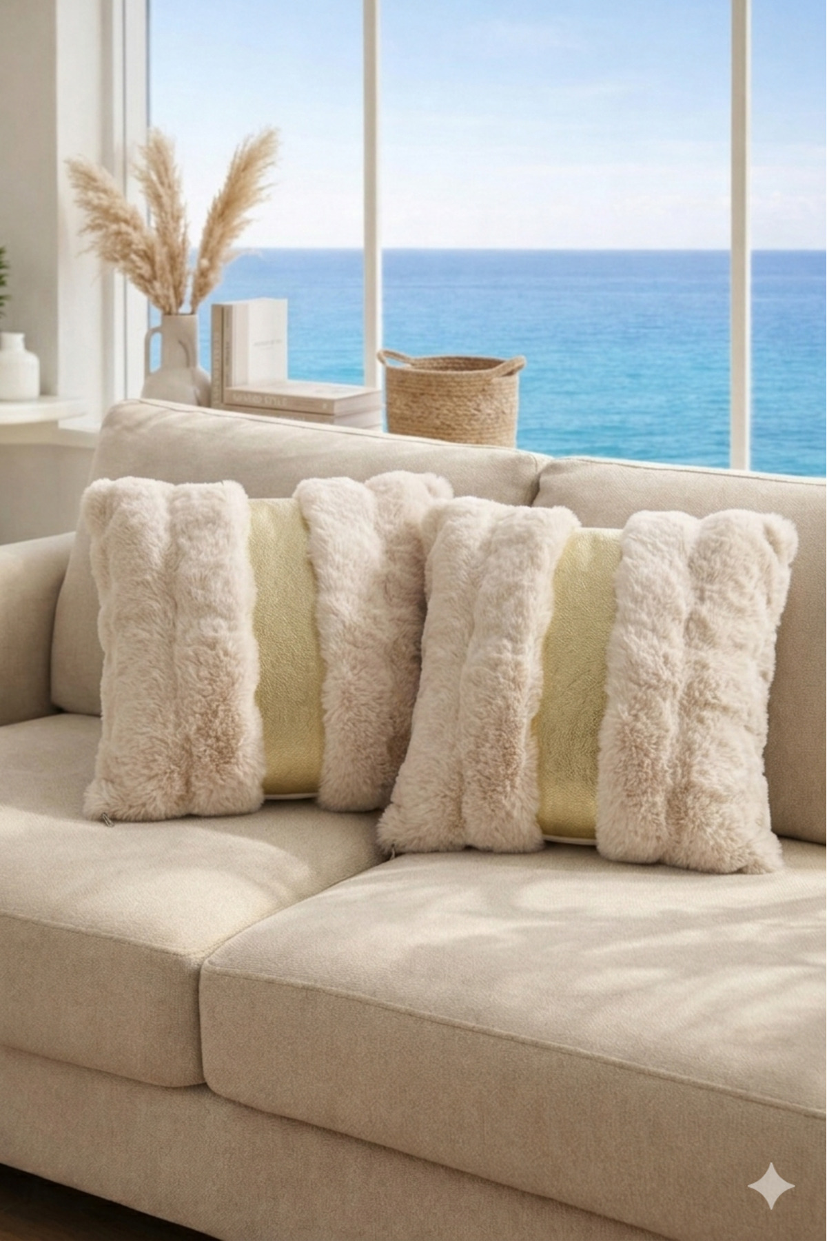 Risa Cream 2-Piece Pillowcase Puffy Decorative Soft Seat Pillowcase 45x45