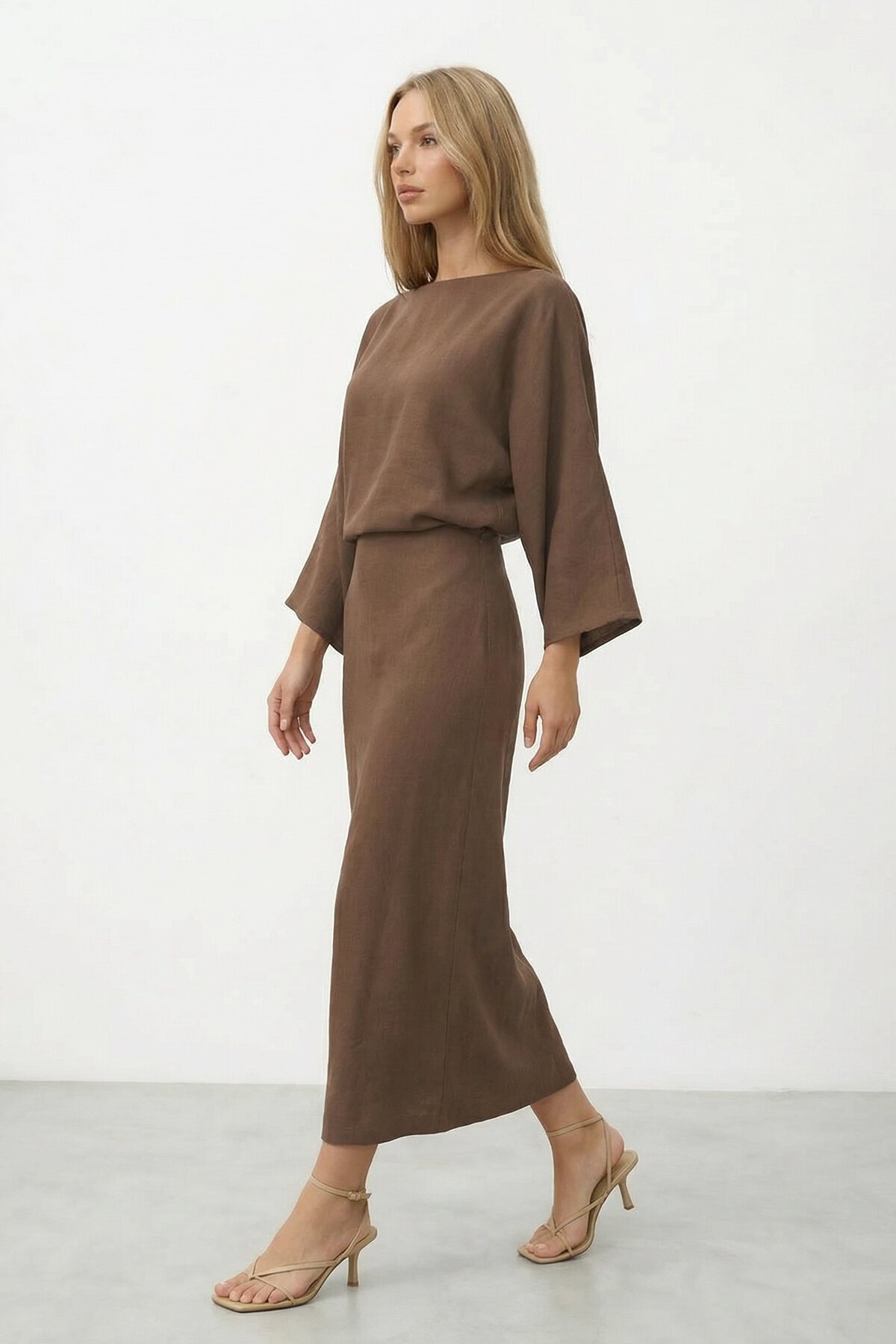 VAGGON  Salaş Kesim Yarasa Kol Uzun Elbise - Görsel 4