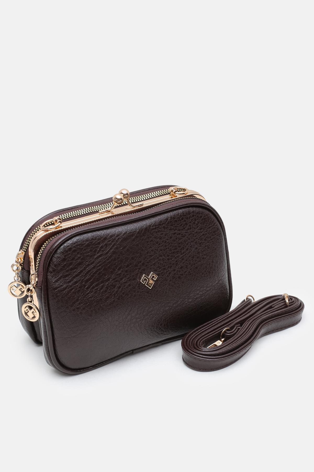 Women's Brown Clip 4 Compartment Lined Soft Leather Hand, Shoulder and Crossbody Bag