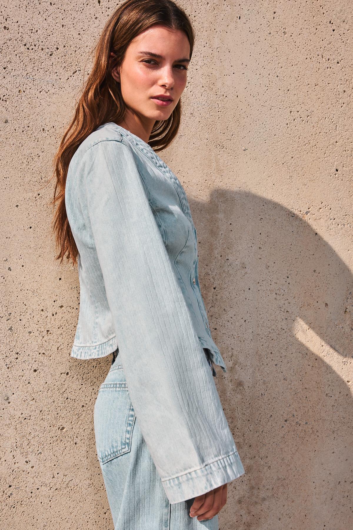 Bershka  Peplum çizgili denim ceket - Görsel 4