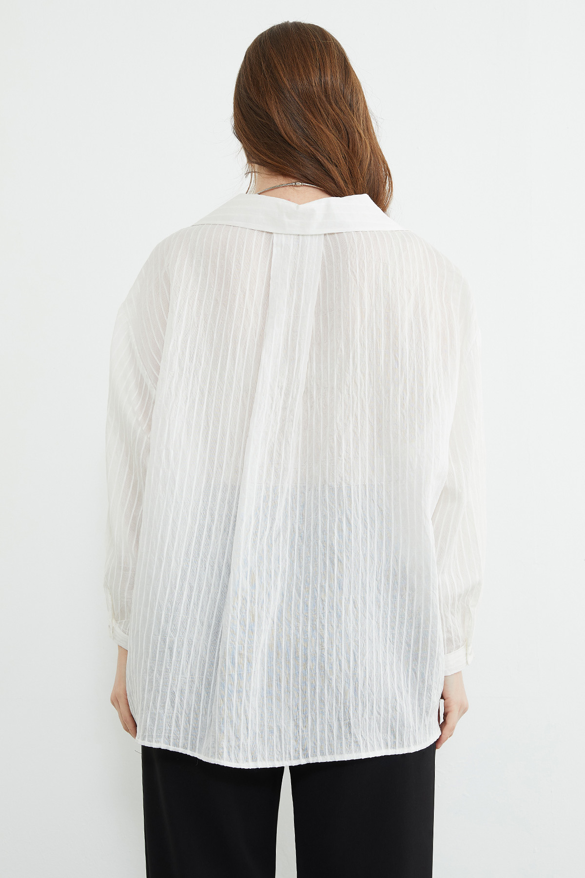 Fullamoda  Çizgili Jakarlı Salaş Gömlek - Görsel 8