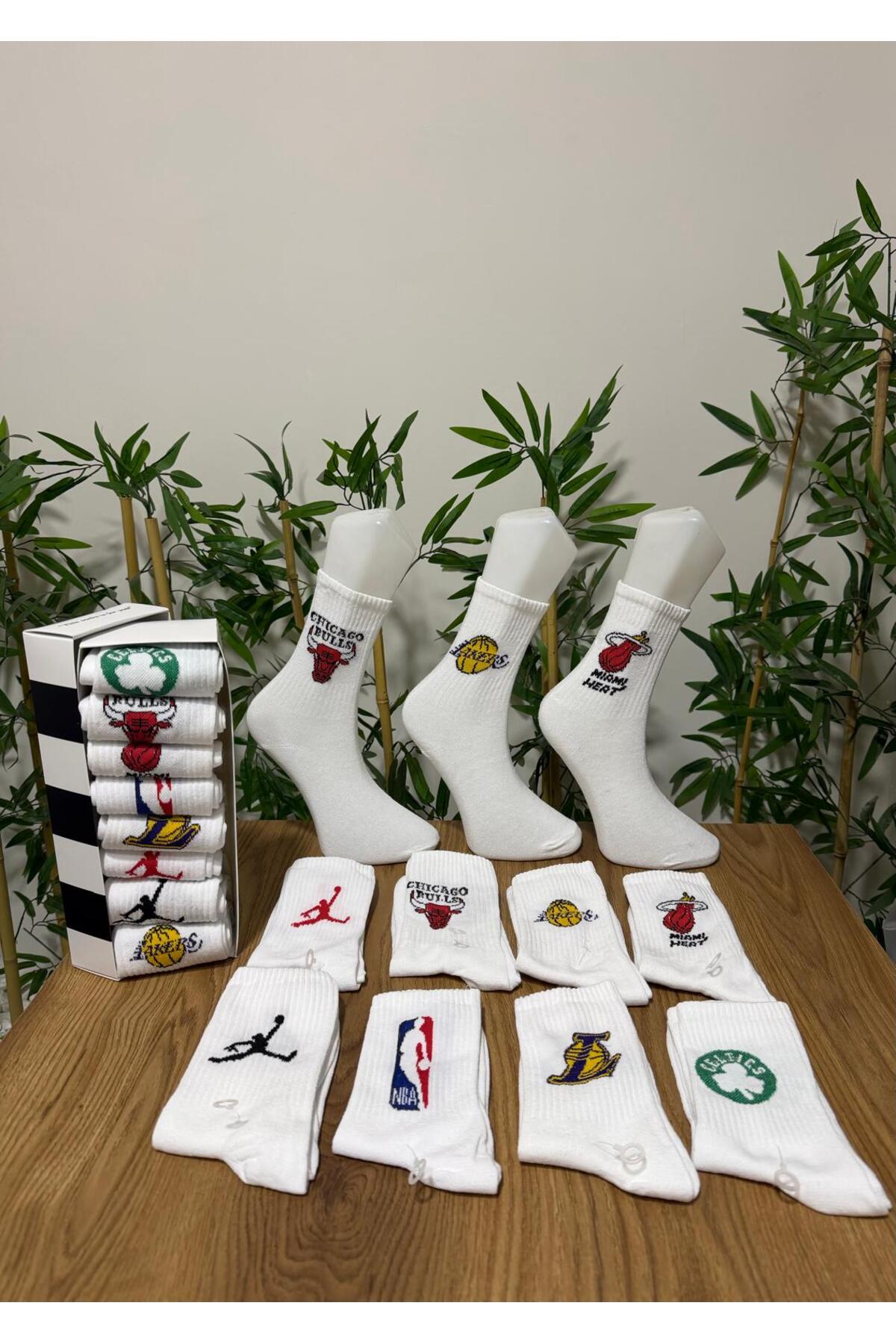 AyganStore Özel Kutulu 8’li Seri Basketbol Temali Kolej Tenis Çorap görsel 3