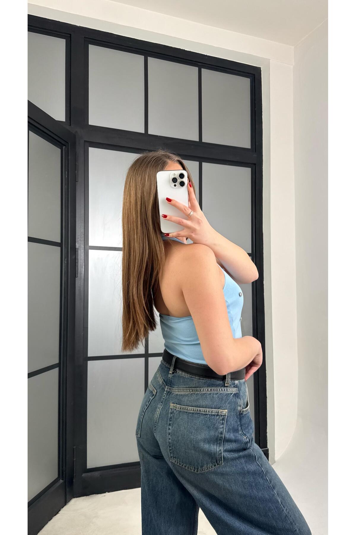 Gaus  Mavi Basic Zımba Detaylı Bluz GAUS-01239 - Görsel 2