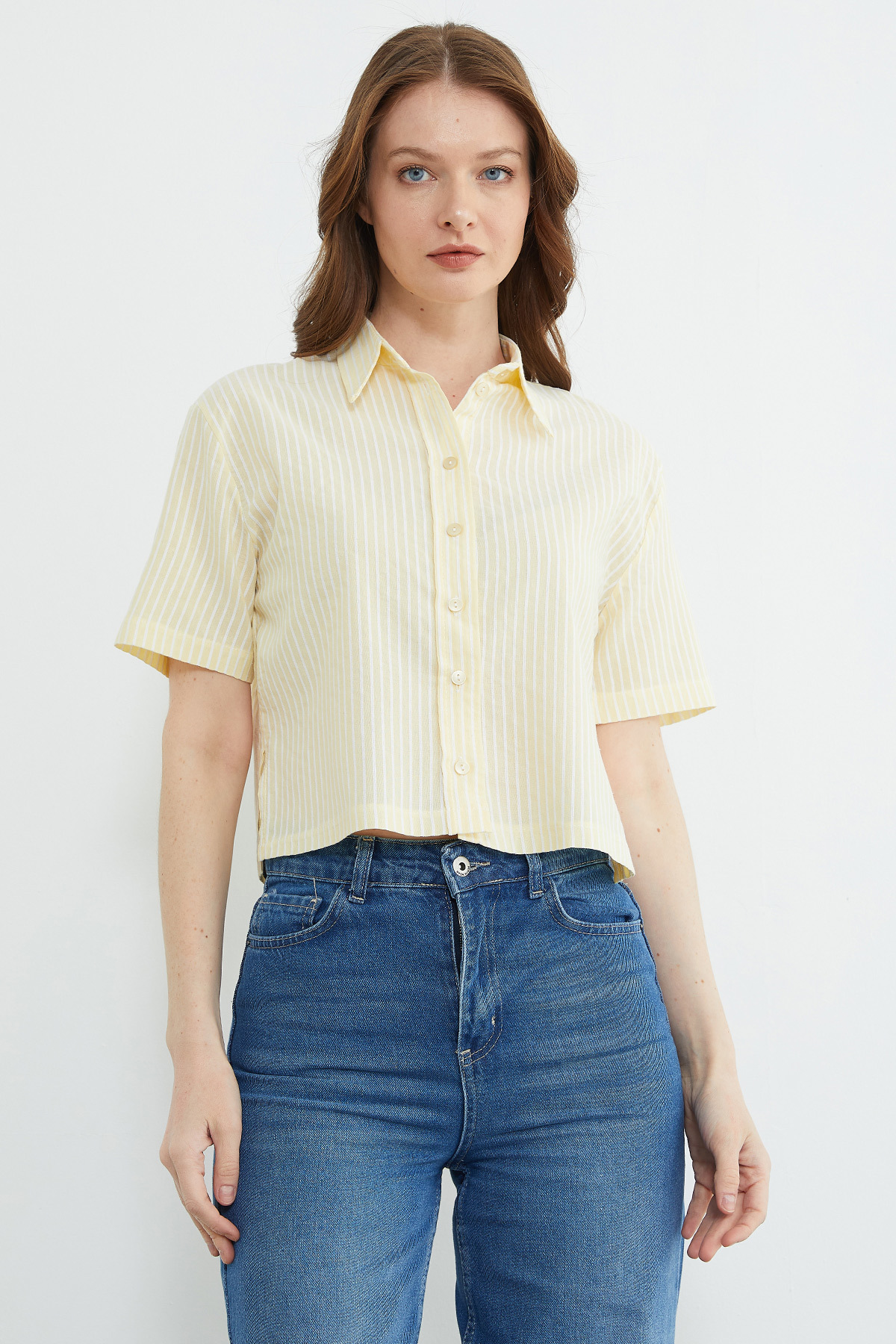 Fullamoda  Çizgili Oversize Crop Gömlek - Görsel 3