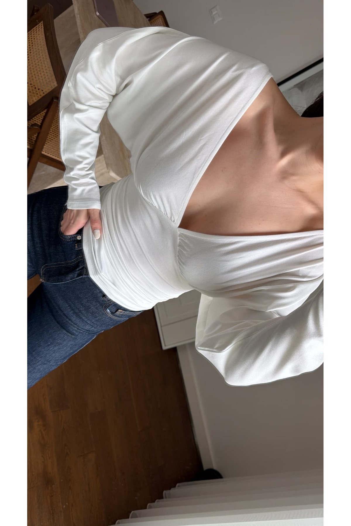 sinemkivanc co  V YAKA UZUN KOLLU BLUZ - Görsel 2