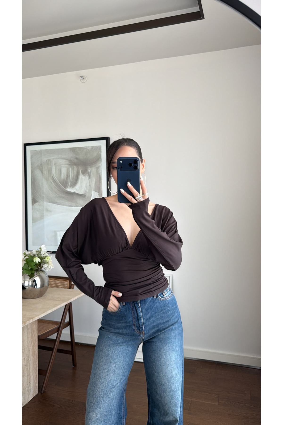 sinemkivanc co  V YAKA UZUN KOLLU BLUZ