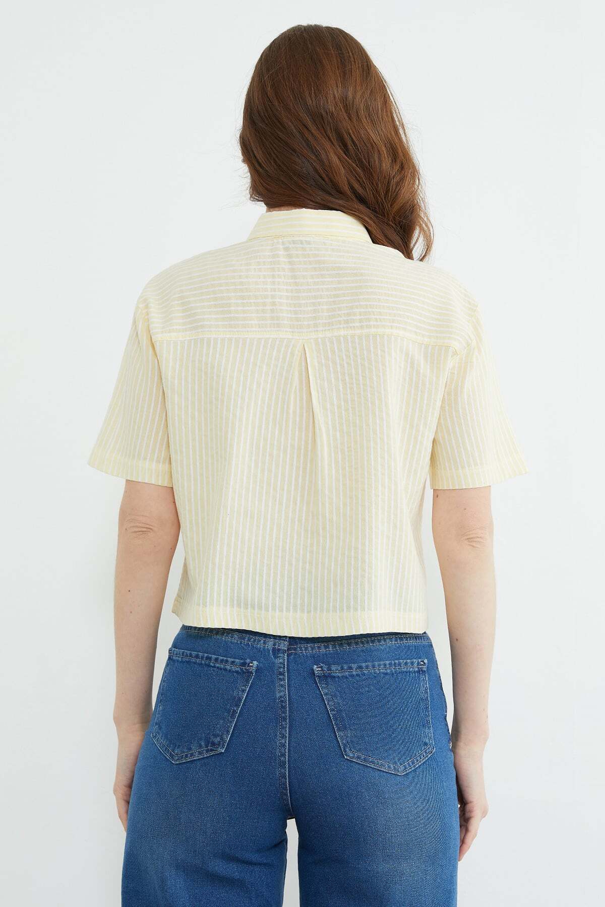 Fullamoda  Çizgili Oversize Crop Gömlek - Görsel 8