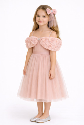 MONİTA Kız Çocuk Gül Detaylı Tüllü Prenses Elbise 3-7 Yaş – Özel Gün & Davet ...