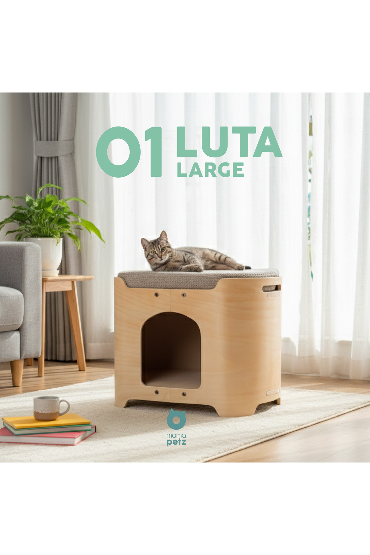 MAMATOYZ Mamapetz - Ahşap kedi ve küçük ırk köpek kulübe ve yatağı