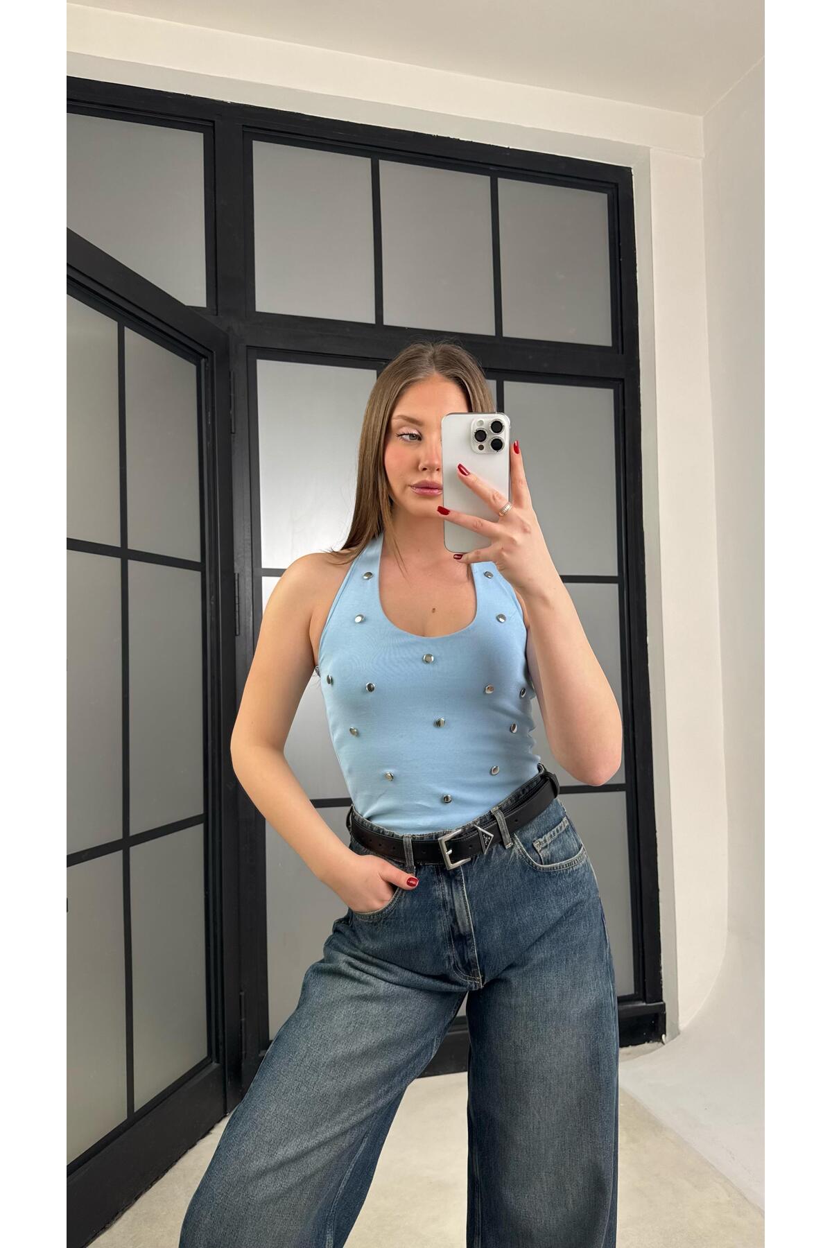 Gaus  Mavi Basic Zımba Detaylı Bluz GAUS-01239