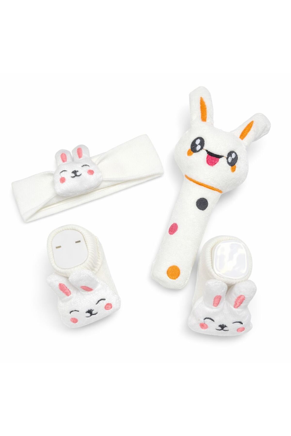 Empressco 3`LÜ SET Oyuncaklı Organik pamuk Bandana Çorap ve Çıngırak Vik sesli Oyuncak 0-6 Ay Yenidoğan fotoğrafı 2 (önizleme)