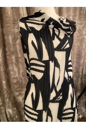 Tasarım ve Marka Kumaşlar Beyaz Siyah Modern Soyut Desenli Metrelik Pliseli Ş...