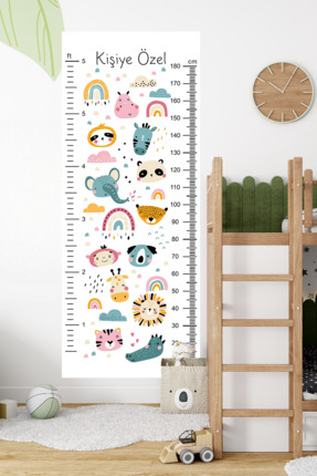 pinkipay Kişiye Özel Hayvanlar Temalı Dekoratif Çocuk Boy Ölçer Sticker – Duv...