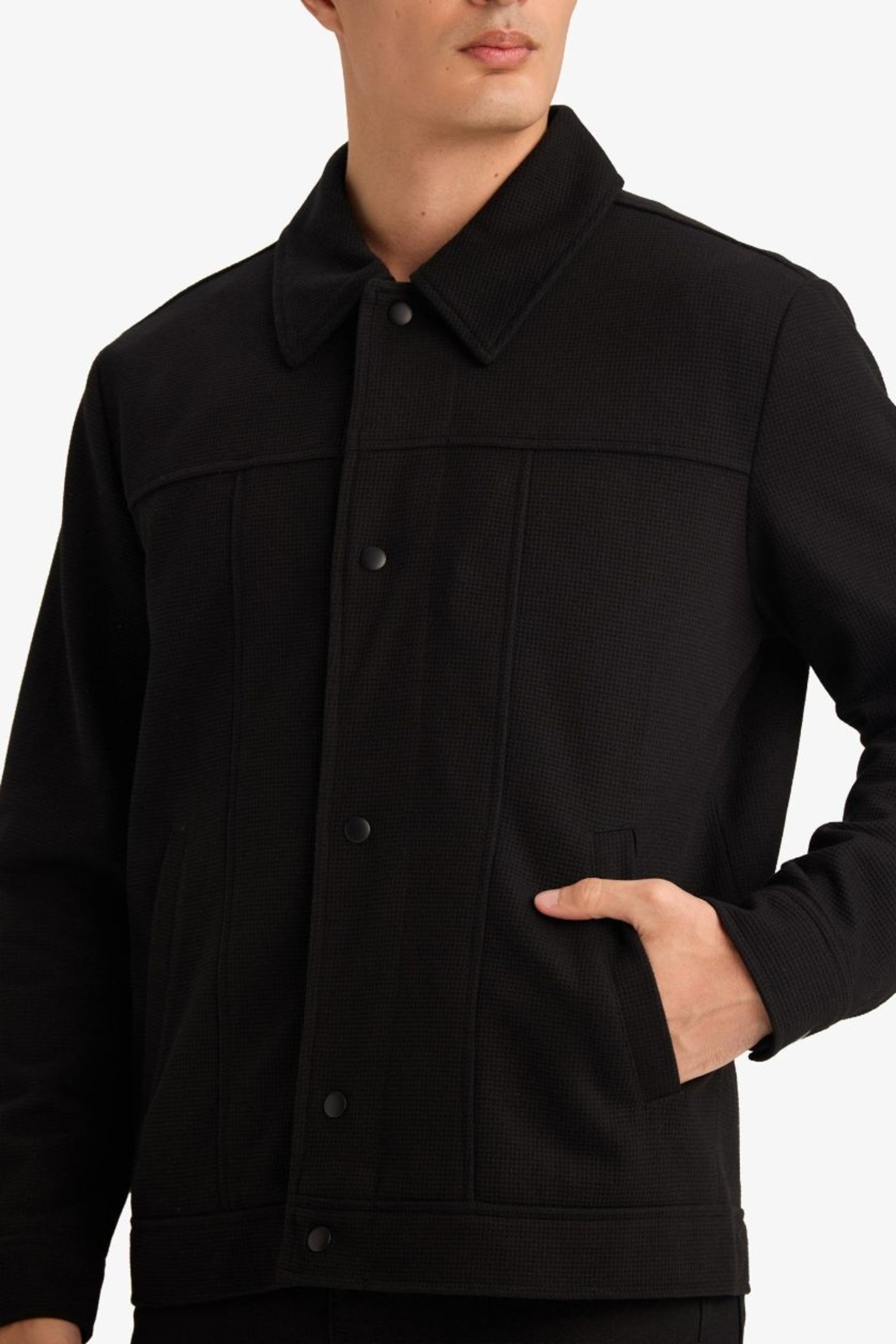 Regular Fit Polo Yaka Çıtçıtlı Mont F8504AX26SP — مشکی — تصویر 3 از 5