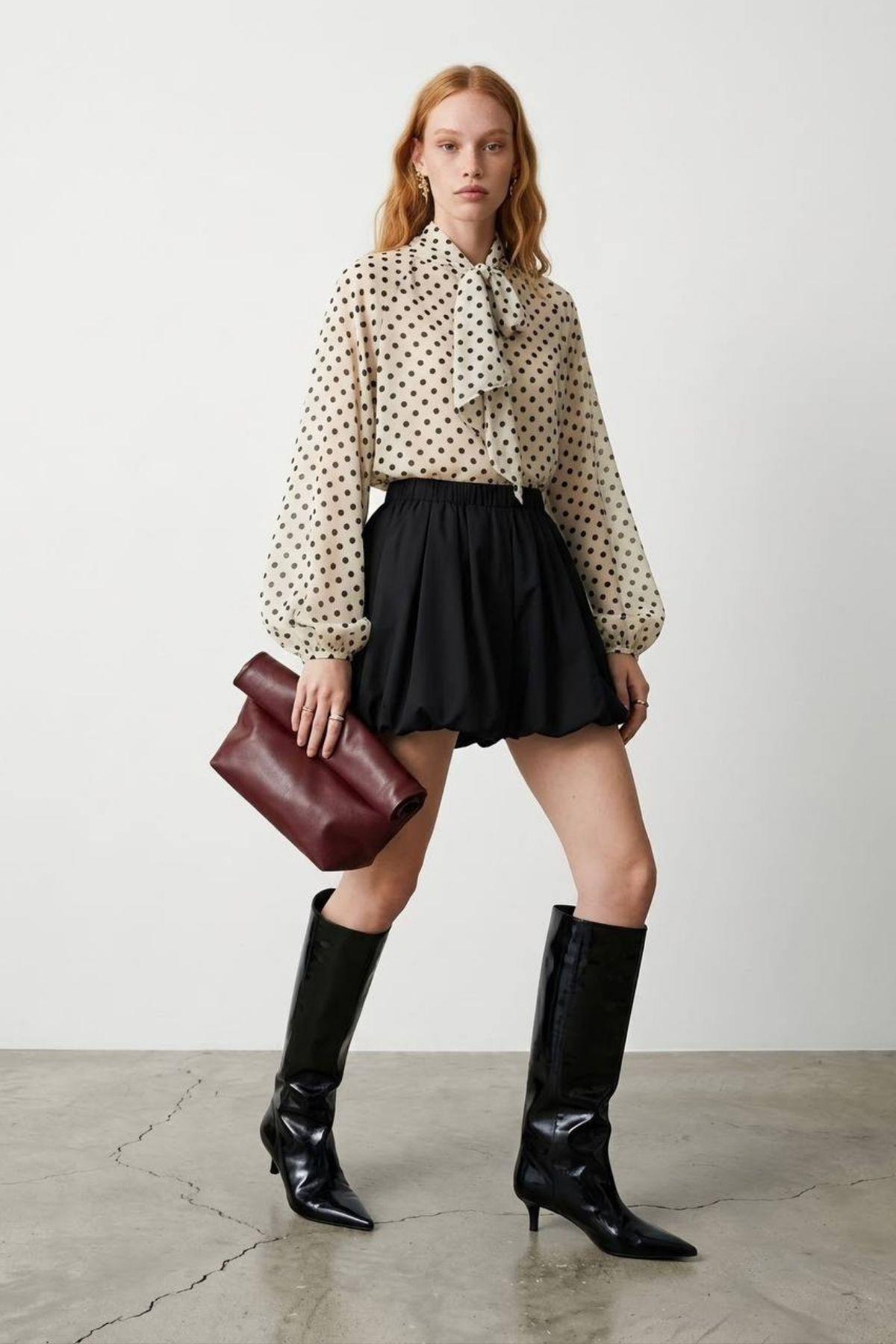 Shopping Shop  Fiyonk Yaka Puantiyeli Şifon Gömlek EKRU - Görsel 2