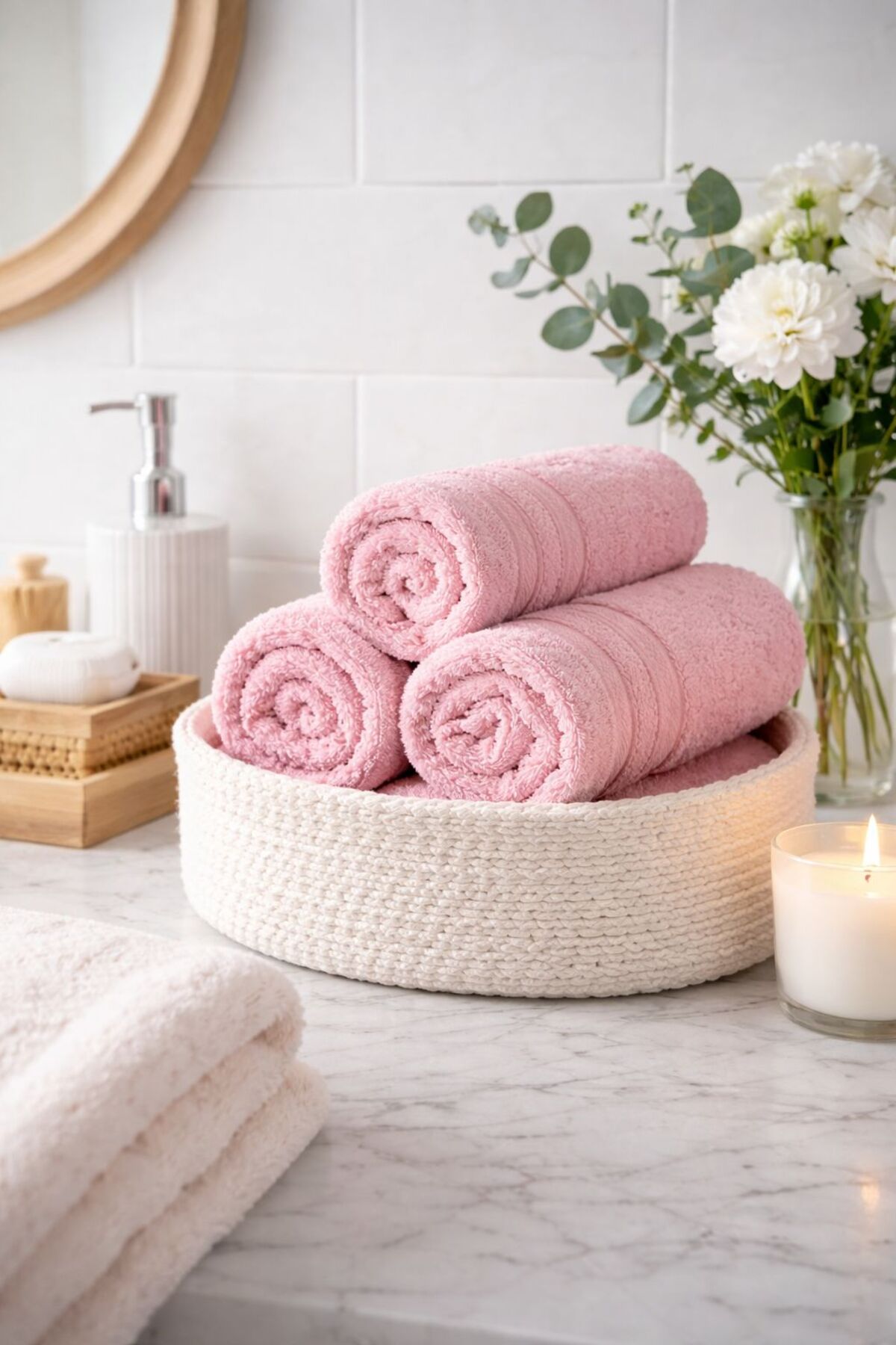 パンデッド（Pastel pink）4体セット TEXTİLES MAGİC LAMP 4'lü Havlu Seti 35 x 40 - Mutfak & Banyo