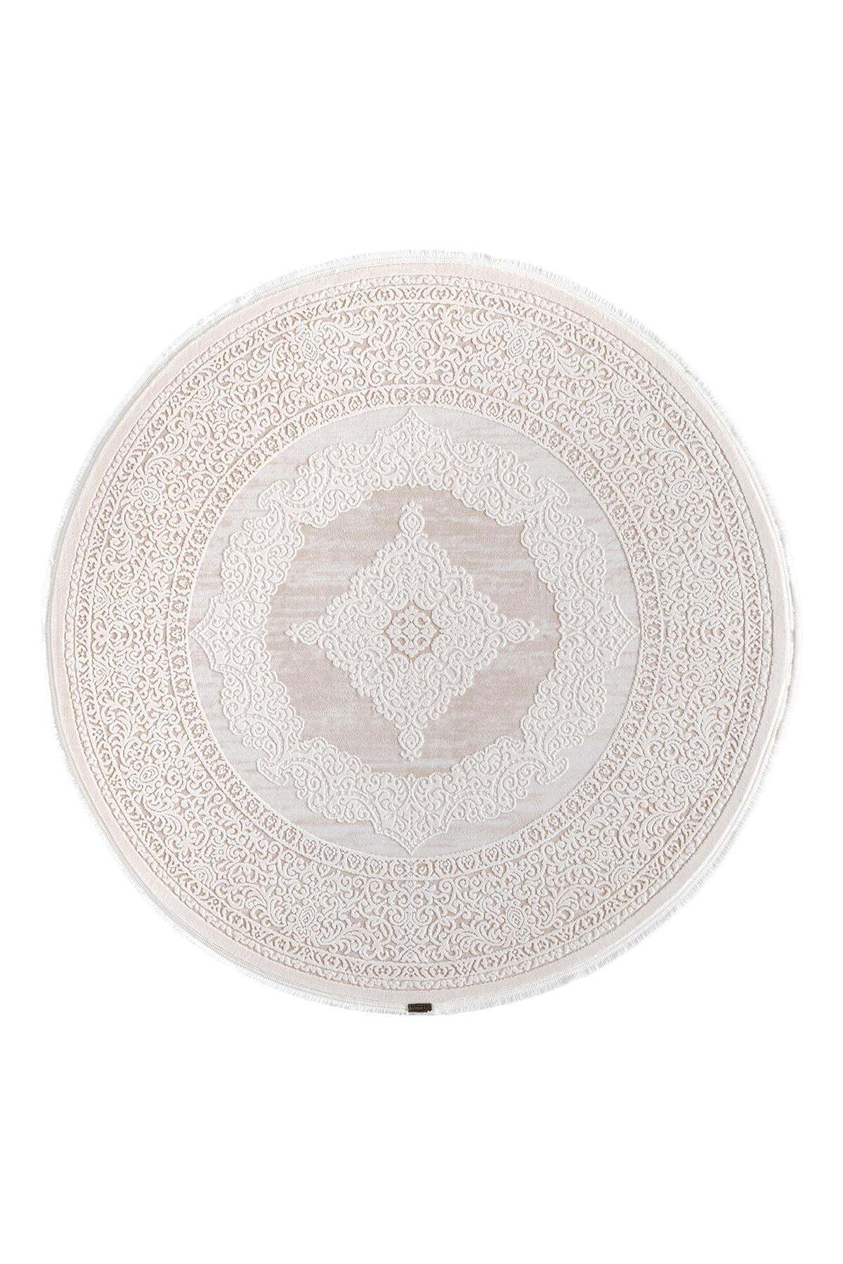 Trojan 8342 Round Cream Carpet Beige Thick Acrylic Powder Modern Classic Oval Living Room Rug Corridor