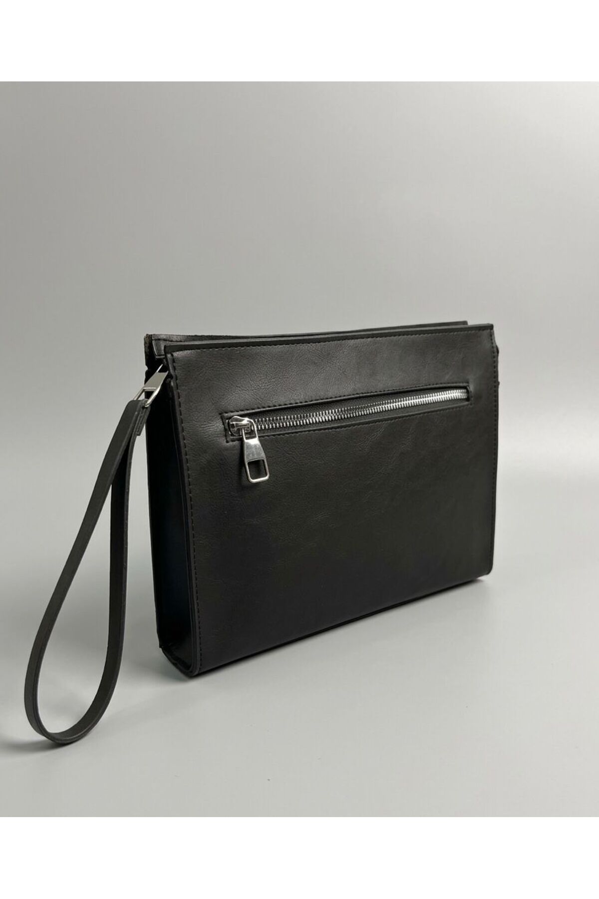 JR Boutique Erkek El Çantası Çift Fermuarlı Suni Deri Organizer Portföy Clutch Çanta-Siyah