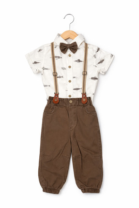 ASİLA Baskılı Papyon ve Asklı Erkek Bebek Gömlek Pantolon Takım