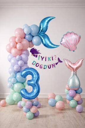 Patladı Gitti Deniz Kızı Temalı 3 Yaş Doğum Günü Balon Süsleme Seti – Pastel ...