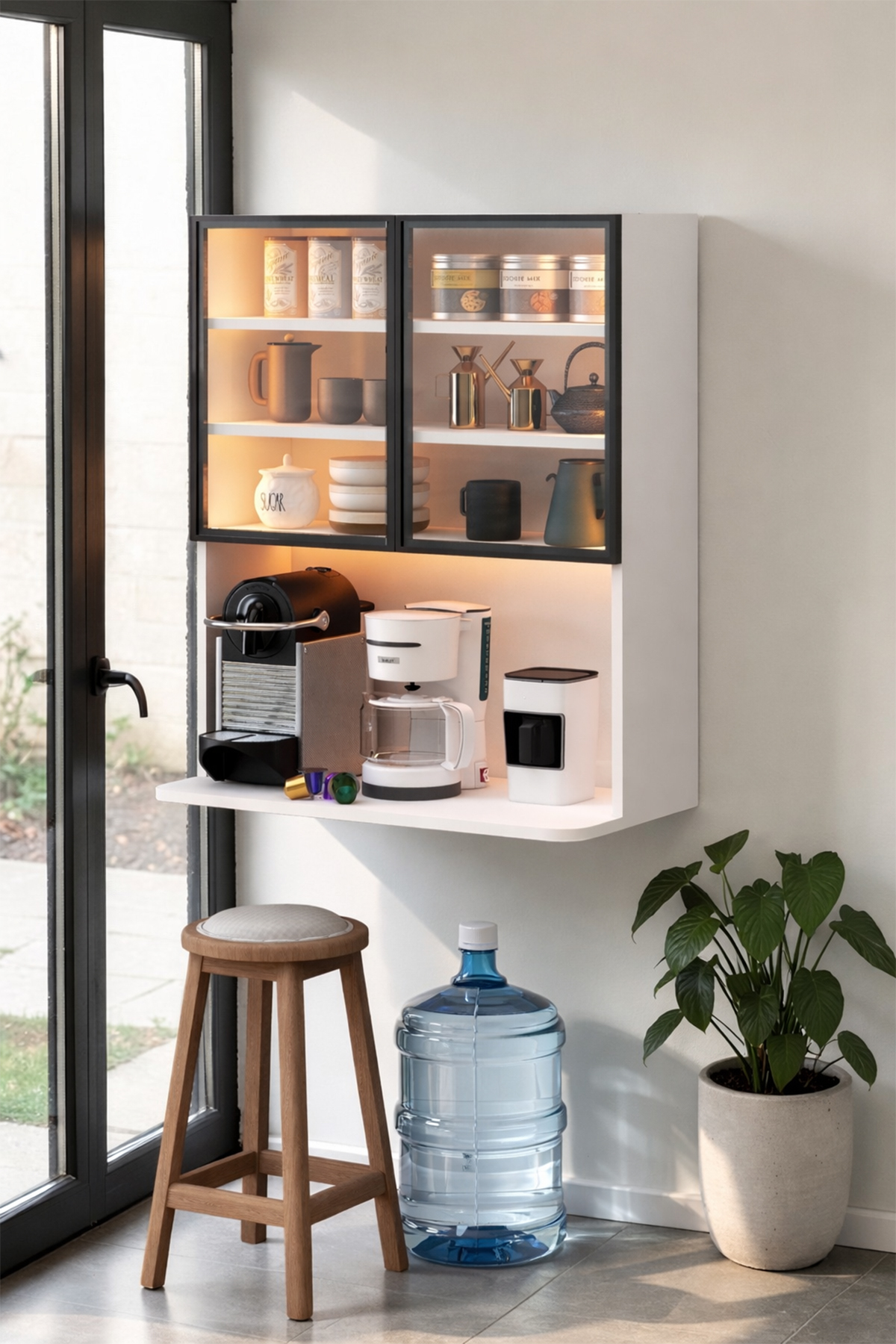 Huggy Multipurpose Cabinet Kitchen Shelf White Wall Shelf Bathroom Shelf With Led Light Tempered Glass Lid