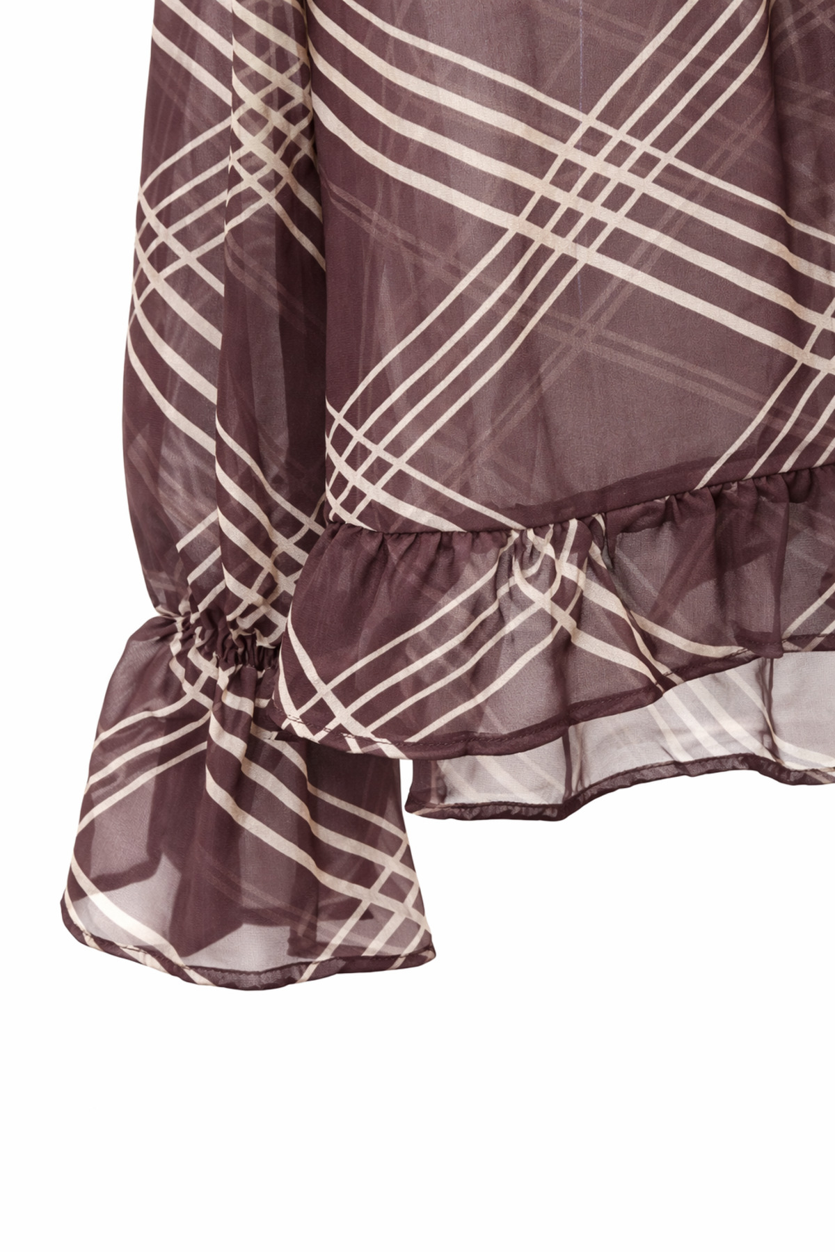 Mixray  4853 Kadın Fular Bağlamalı Desenli Şifon Bluz Kahve - Görsel 2