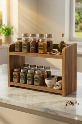 Hagen Ceviz Ahşap Mutfak Tezgah Rafı Mutfak Düzenleyici Raf Baharatlık Rafı E...