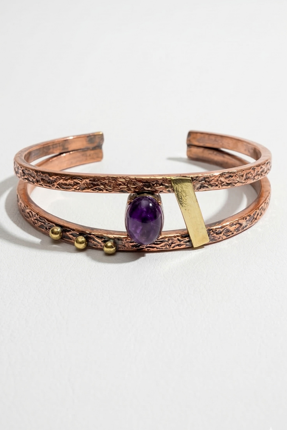 Women's Copper Bracelet Gabriel Model Women's Adjustable Bracelet with Natural Amethyst Gemstone