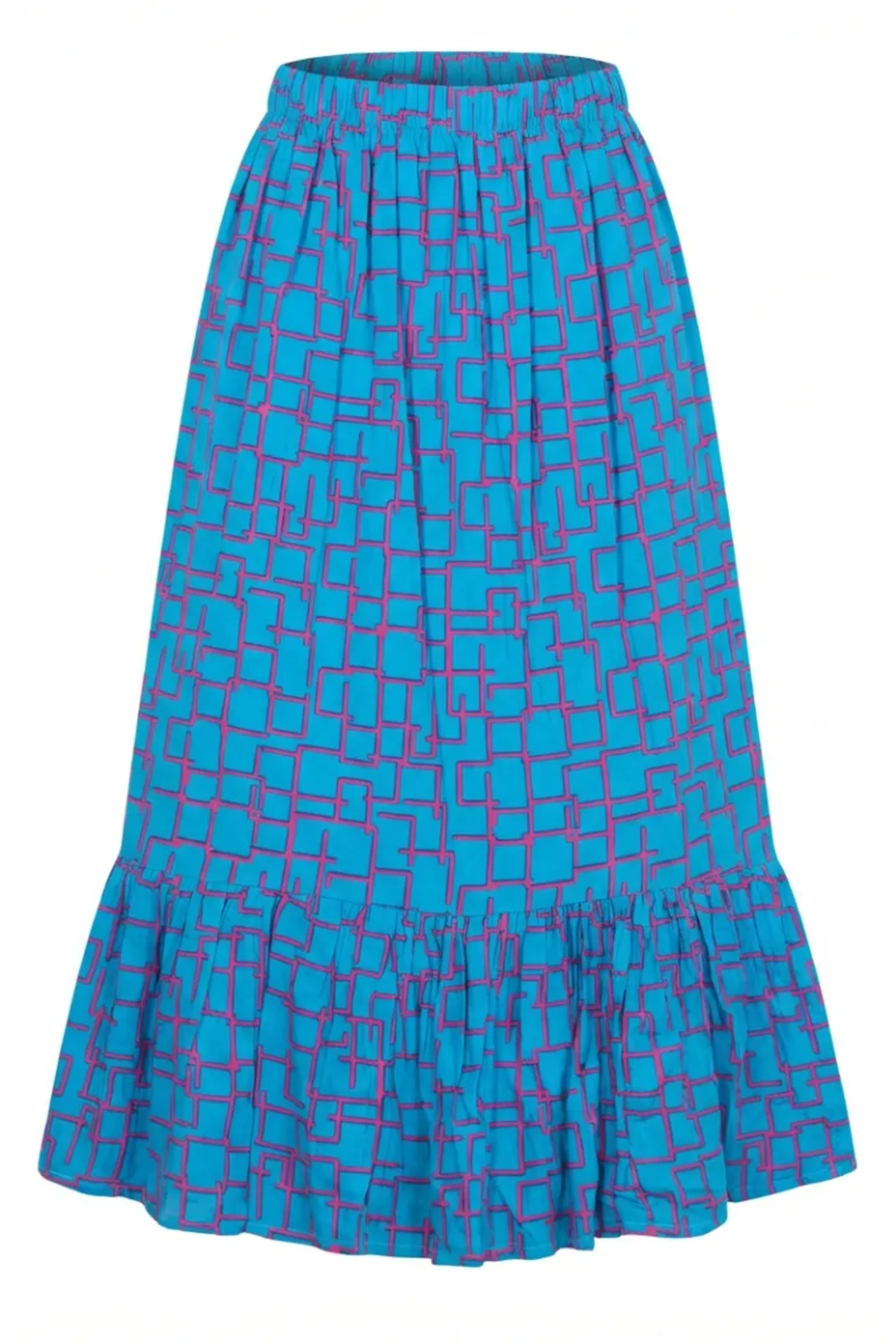 sefamerve  Viskon Kumaş Beli Lastikli Fırfırlı Etek 2012U-01 Mavi - Görsel 5