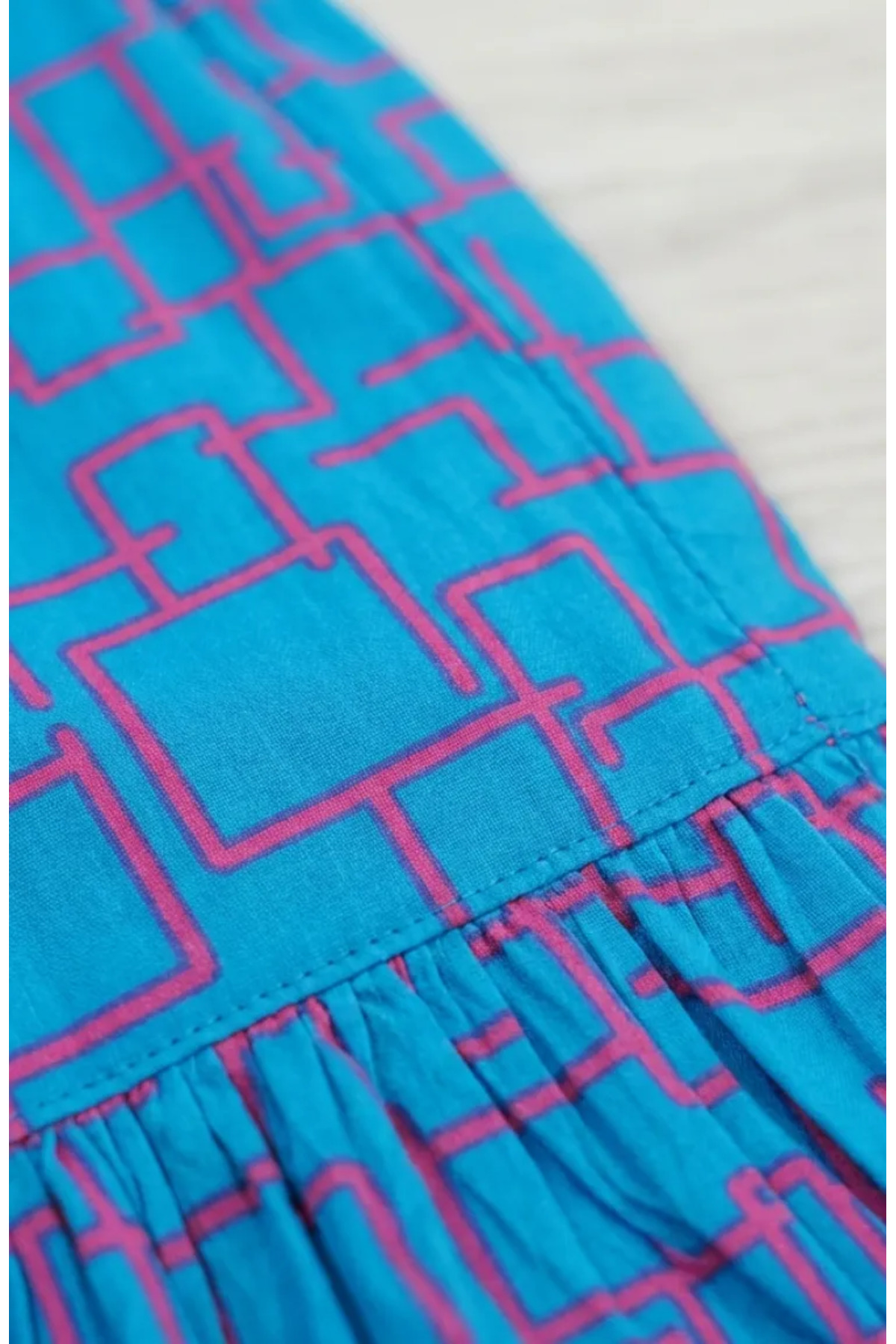 sefamerve  Viskon Kumaş Beli Lastikli Fırfırlı Etek 2012U-01 Mavi - Görsel 4