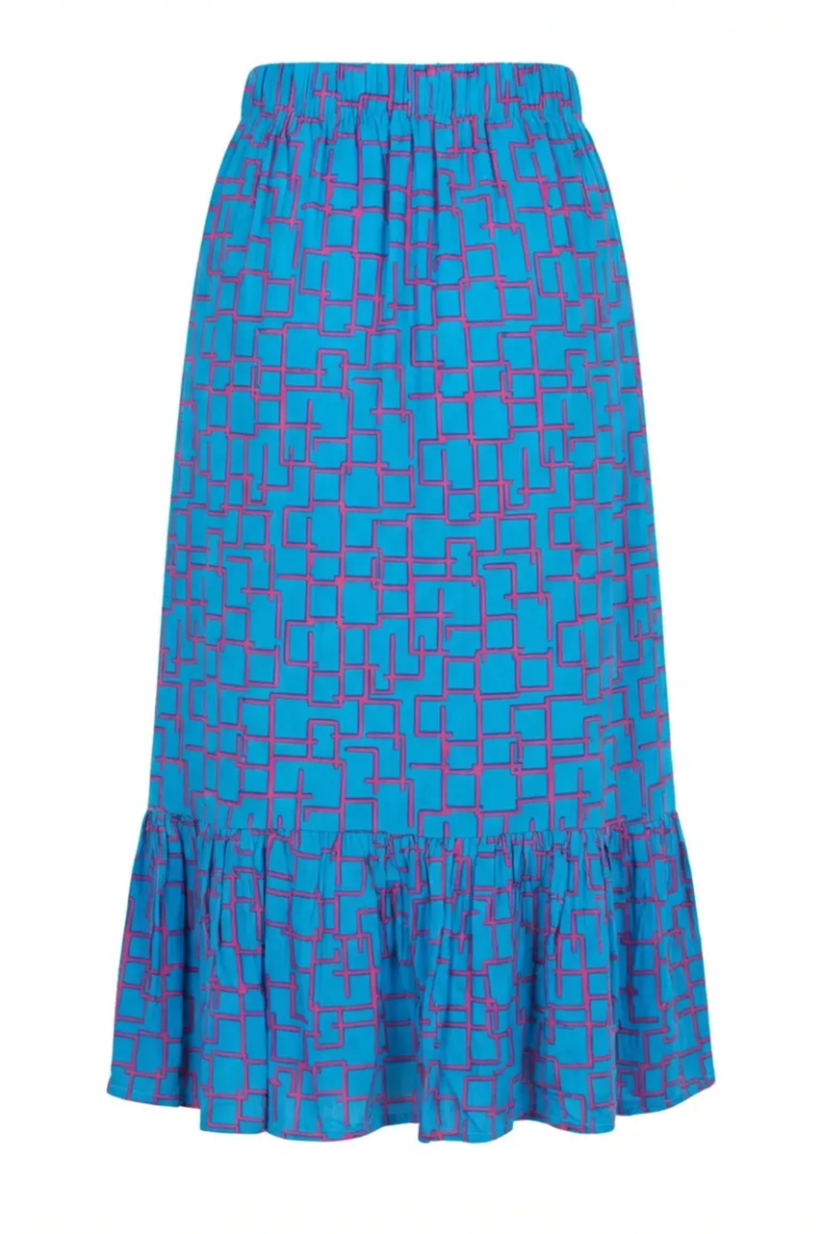 sefamerve  Viskon Kumaş Beli Lastikli Fırfırlı Etek 2012U-01 Mavi - Görsel 6