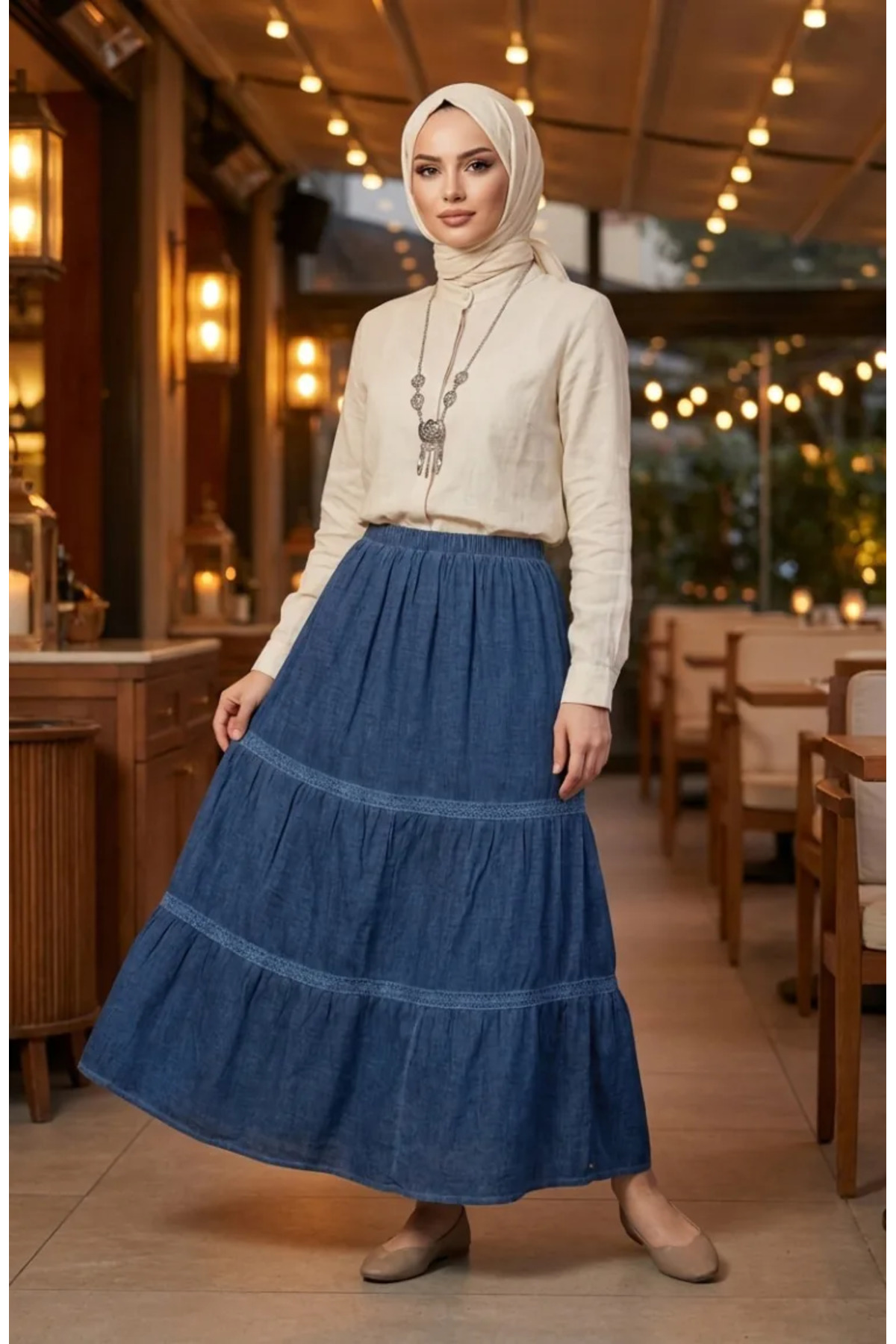 sefamerve  Otantik Etek Astarli 2017-03 İndigo