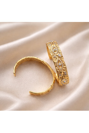 Lume Vintage Taş Detaylı Gold Bileklik – Zirkon Taşlı Lüks Paslanmaz Çelik Ka...