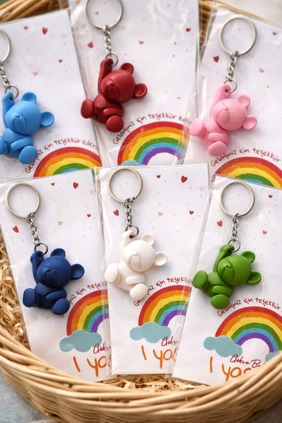 FİORE HEDİYELİK Bebek Hediyelik | 10 Adet Renkli Ayıcık Anahtarlık | 1 Yaş Doğum Günü | Parti Hediyeliği fotoğrafı 3 (önizleme)